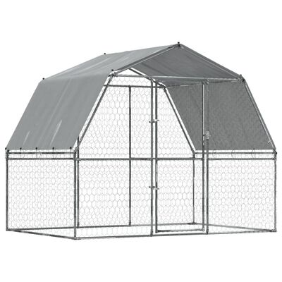 vidaXL Dog Cage with Roof and Door Silver Galvanised Steel