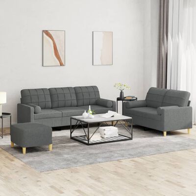 vidaXL 3 Piece Sofa Set with Pillows Dark Grey Fabric