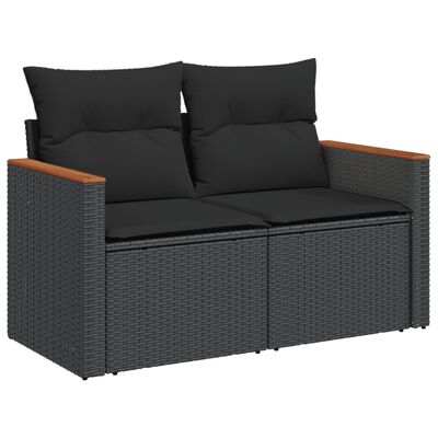 vidaXL 7 Piece Garden Sofa Set with Cushions Black Poly Rattan