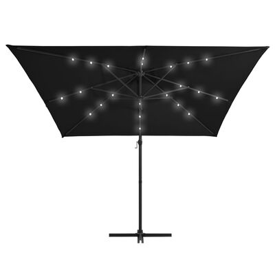 vidaXL Cantilever Garden Parasol with LED lights and Steel Pole 250x250 cm Black