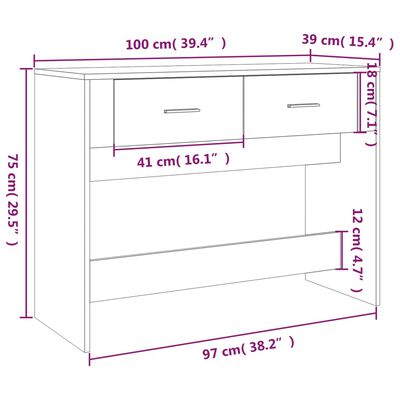 vidaXL Console Table Smoked Oak 100x39x75 cm Engineered Wood