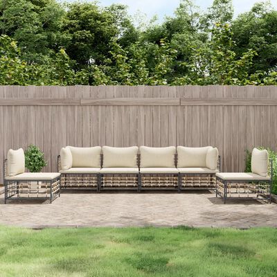 vidaXL 6 Piece Garden Lounge Set with Cushions Anthracite Poly Rattan