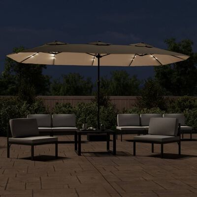 vidaXL Double-Head Garden Parasol with LEDs Taupe 449x245 cm