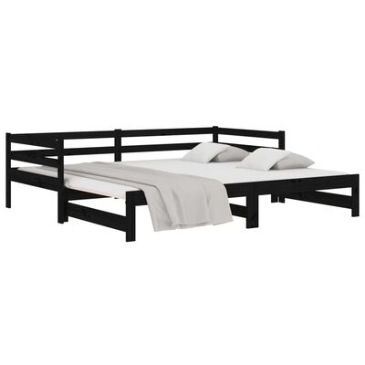 vidaXL Pull-out Day Bed Black 2x(90x190) cm Solid Wood Pine