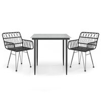 vidaXL 3 Piece Garden Dining Set Black Poly Rattan