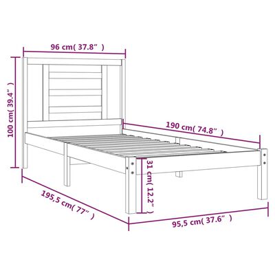 vidaXL Bed Frame without Mattress White 90x190 cm Single Solid Wood Pine