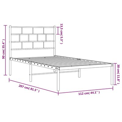 vidaXL Metal Bed Frame without Mattress with Headboard White 107x203 cm