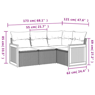 vidaXL 4 Piece Garden Sofa Set with Cushions Black Poly Rattan