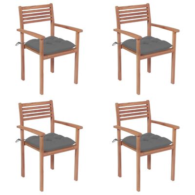 vidaXL Garden Chairs 4 pcs with Grey Cushions Solid Teak Wood