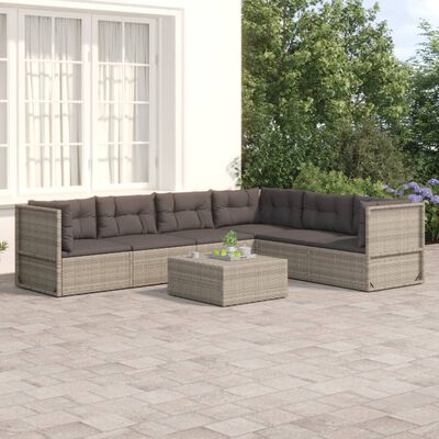 vidaXL 6 Piece Garden Lounge Set with Cushions Grey Poly Rattan