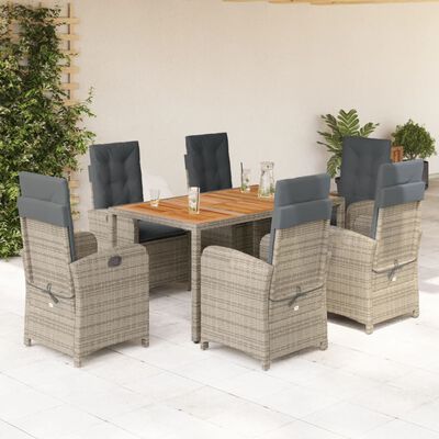 vidaXL 7 Piece Garden Dining Set with Cushions Grey Poly Rattan