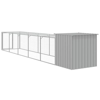 vidaXL Chicken Cage with Run Light Grey 110x609x110 cm Galvanised Steel