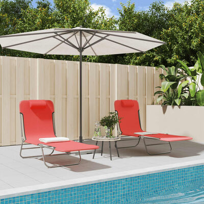 vidaXL Folding Sun Loungers 2 pcs Red Textilene and Steel