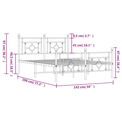 vidaXL Metal Bed Frame without Mattress with Footboard Black 135x190 cm Double