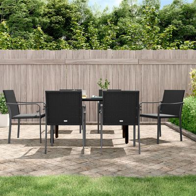 vidaXL 7 Piece Garden Dining Set with Cushions Poly Rattan and Steel