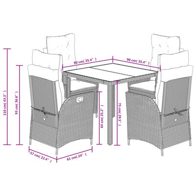 vidaXL 5 Piece Garden Dining Set with Cushions Grey Poly Rattan