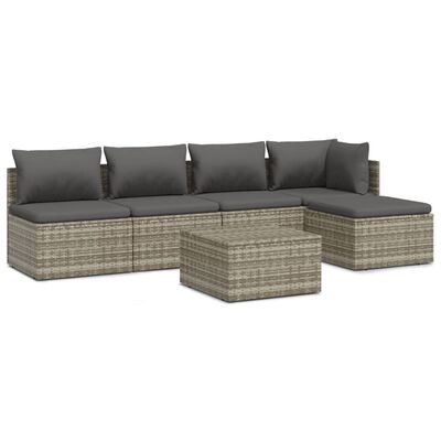 vidaXL 6 Piece Garden Lounge Set with Cushions Grey Poly Rattan