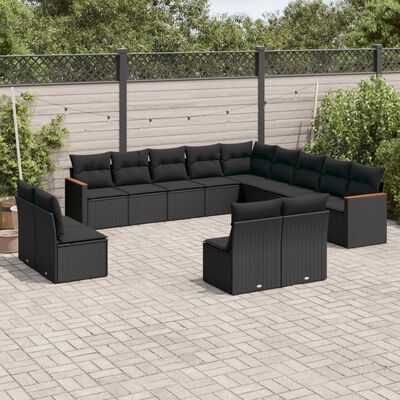 vidaXL 13 Piece Garden Sofa Set with Cushions Black Poly Rattan