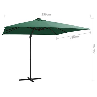 vidaXL Cantilever Garden Parasol with LED lights and Steel Pole 250x250 cm Green