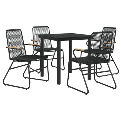 vidaXL 5 Piece Garden Dining Set Black PVC Rattan