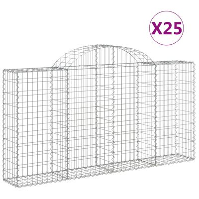 vidaXL Arched Gabion Baskets 25 pcs 200x30x100/120 cm Galvanised Iron