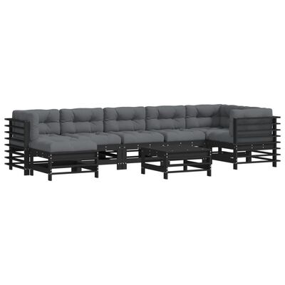 vidaXL 8 Piece Garden Lounge Set with Cushions Black Solid Wood