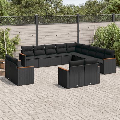 vidaXL 13 Piece Garden Sofa Set with Cushions Black Poly Rattan