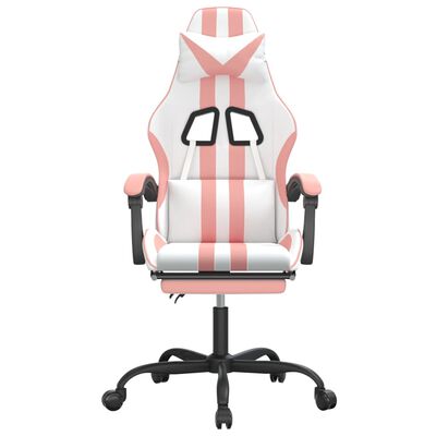 vidaXL Swivel Gaming Chair with Footrest White&Pink Faux Leather