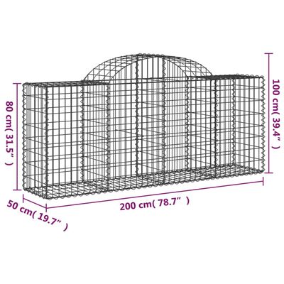 vidaXL Arched Gabion Baskets 10 pcs 200x50x80/100 cm Galvanised Iron