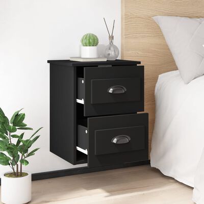 vidaXL Wall-mounted Bedside Cabinet Black 41.5x36x53cm