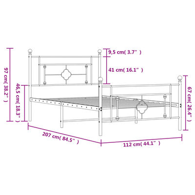 vidaXL Metal Bed Frame without Mattress with Footboard Black 107x203 cm