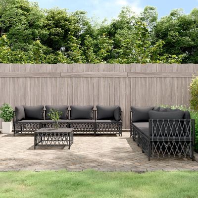 vidaXL 9 Piece Garden Lounge Set with Cushions Anthracite Steel