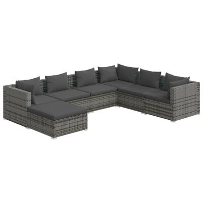 vidaXL 7 Piece Garden Lounge Set with Cushions Poly Rattan Grey