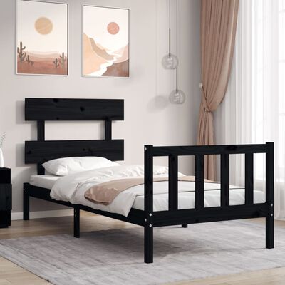 vidaXL Bed Frame without Mattress Black Single Solid Wood Pine