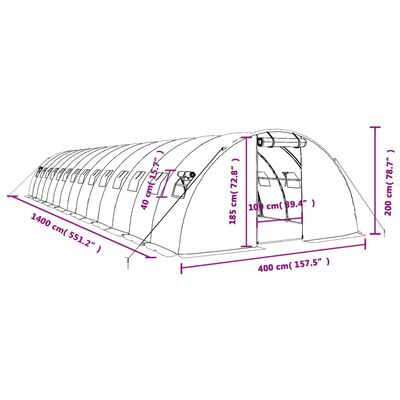 vidaXL Greenhouse with Steel Frame White 56 m² 14x4x2 m