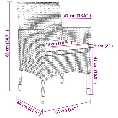 vidaXL 7 Piece Garden Dining Set with Cushions Poly Rattan and Glass