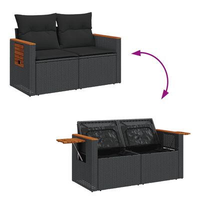 vidaXL 3 Piece Garden Sofa Set with Cushions Black Poly Rattan