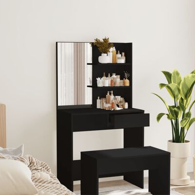 vidaXL Dressing Table with Mirror Black 74.5x40x141 cm