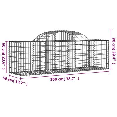 vidaXL Arched Gabion Baskets 5 pcs 200x50x60/80 cm Galvanised Iron