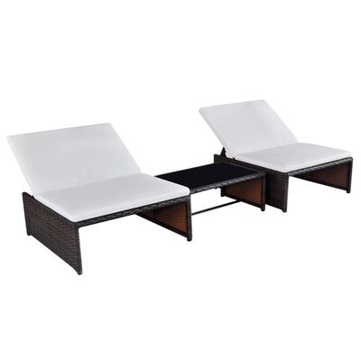 vidaXL Reclining Garden Chairs 2 pcs with Table Brown Poly Rattan