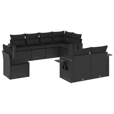 vidaXL 8 Piece Garden Sofa Set with Cushions Black Poly Rattan