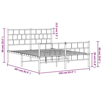 vidaXL Metal Bed Frame without Mattress with Footboard White 150x200 cm King Size