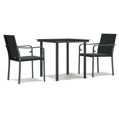 vidaXL 3 Piece Garden Dining Set with Cushions Poly Rattan and Steel