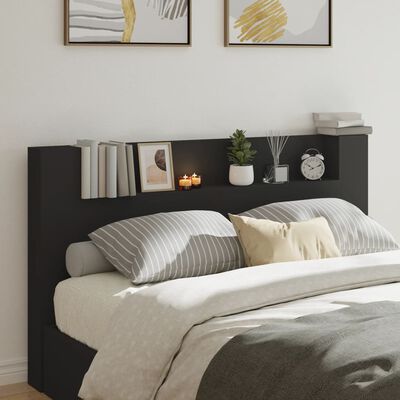 vidaXL Headboard Cabinet with LED Black 180x16.5x103.5 cm