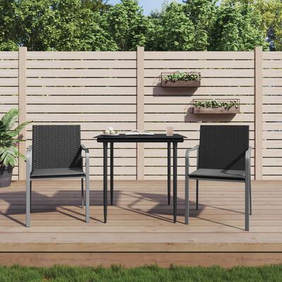 vidaXL 3 Piece Garden Dining Set with Cushions Poly Rattan and Steel