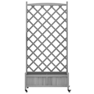 vidaXL Planter with Trellis and Wheels Grey Solid Wood Fir