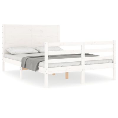 vidaXL Bed Frame with Headboard White Double Solid Wood