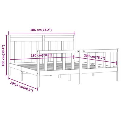 vidaXL Bed Frame without Mattress White Solid Wood Pine 180x200 cm Super King