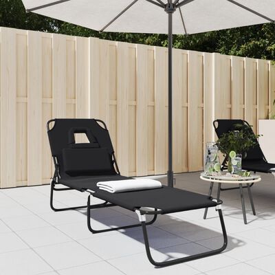 vidaXL Folding Sun Lounger Black Oxford Fabric&Powder-coated Steel