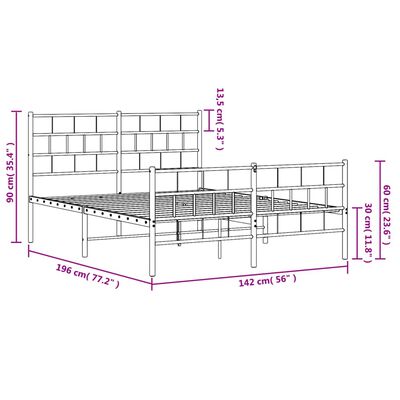 vidaXL Metal Bed Frame without Mattress with Footboard White 135x190 cm Double